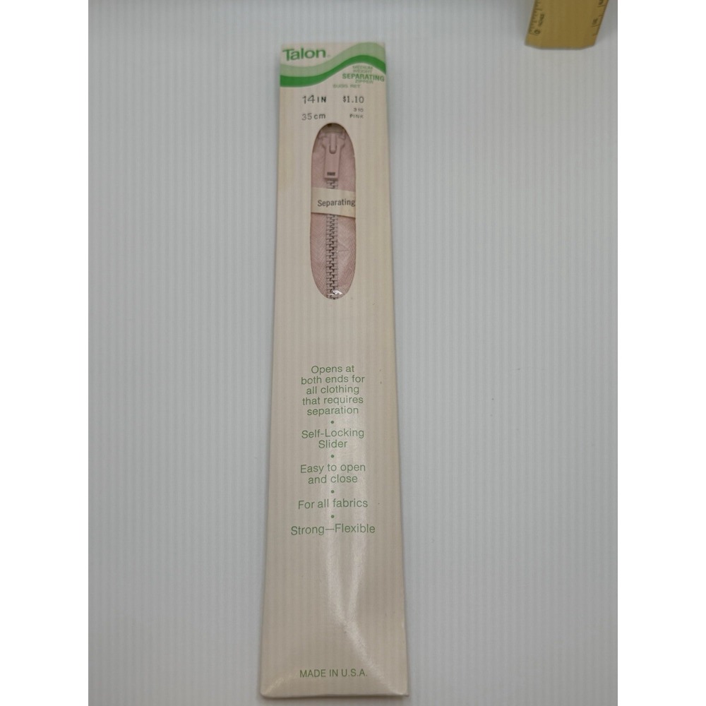 Vintage 1978 Talon Pink Polyester Coil Zipper 14" 35cm New Old Stock